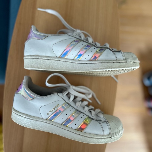 Adidas Superstar White Iridescent sneakers Sz 3 1/2 - Picture 7 of 7